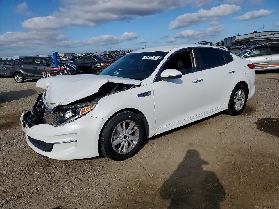 2018 Kia Optima VIN 5XXGT4L36JG206457 COPART salvage auction — FRONT END, Ca - Salvage Certificate, sold $1,300 on 2026-07-17 (photo 1)
