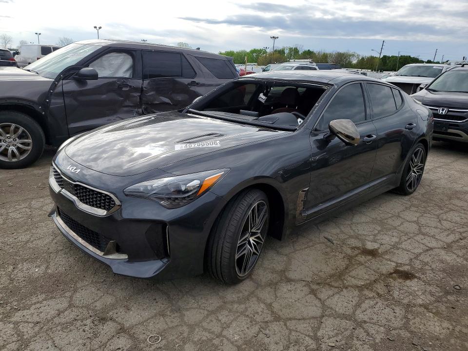 2023 Kia Stinger VIN KNAE55LC2P6129730 COPART salvage auction — FRONT END, Salvage Title, sold $700 on 2026-07-21 (photo 1)