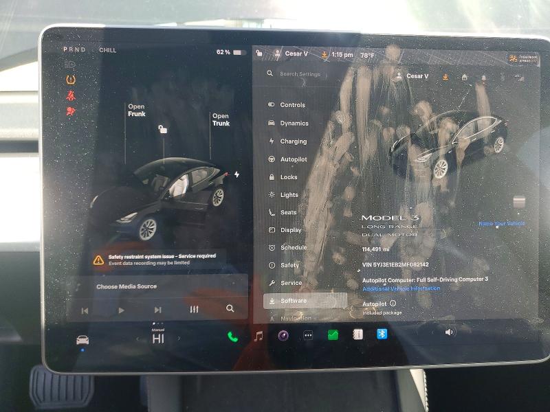 2021 Tesla Model 3 VIN 5YJ3E1EB2MF082142 COPART salvage auction — REAR END, Ca - Salvage Certificate, sold $5,100 on 2026-07-02 (photo 9)