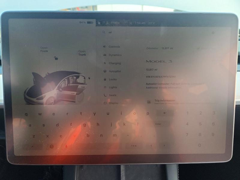 2023 Tesla Model 3 VIN 5YJ3E1EA7PF472150 COPART salvage auction — SIDE, Salvage Title, sold $6,600 on 2026-07-27 (photo 9)