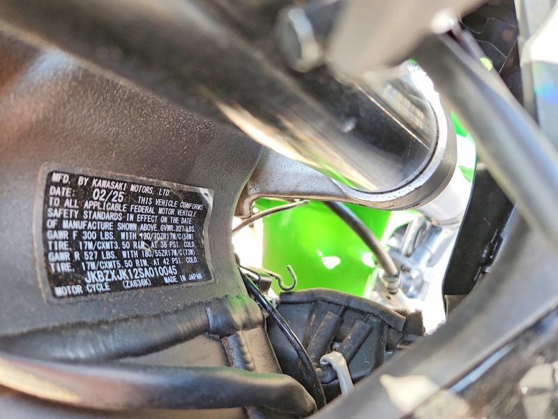 2025 Kawasaki Zx VIN JKBZXJK12SA010045 COPART salvage auction — FRONT END, Sd - Cert Of Title-Salvage, sold $3,050 on 2026-07-09 (photo 9)