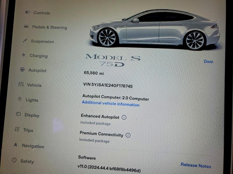 2016 Tesla Model s VIN 5YJSA1E24GF176745 COPART salvage auction — SIDE, Salvage Title, sold $4,400 on 2026-07-16 (photo 9)