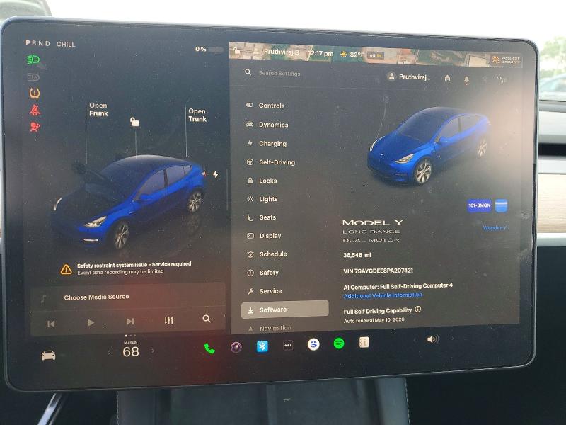 2023 Tesla Model y VIN 7SAYGDEE8PA207421 COPART salvage auction — FRONT END, Tn - Salvage Certificate, sold $12,700 on 2026-07-27 (photo 9)