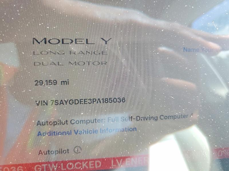 2023 Tesla Model y VIN 7SAYGDEE3PA185036 COPART salvage auction — FRONT END, Nc - Salvage Certificate Of Title, sold $12,100 on 2026-07-17 (photo 9)