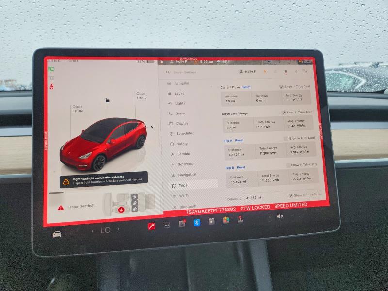 2023 Tesla Model y VIN 7SAYGAEE7PF776892 COPART salvage auction — FRONT END, Ut - Salvage Certificate, sold $12,200 on 2026-07-24 (photo 9)
