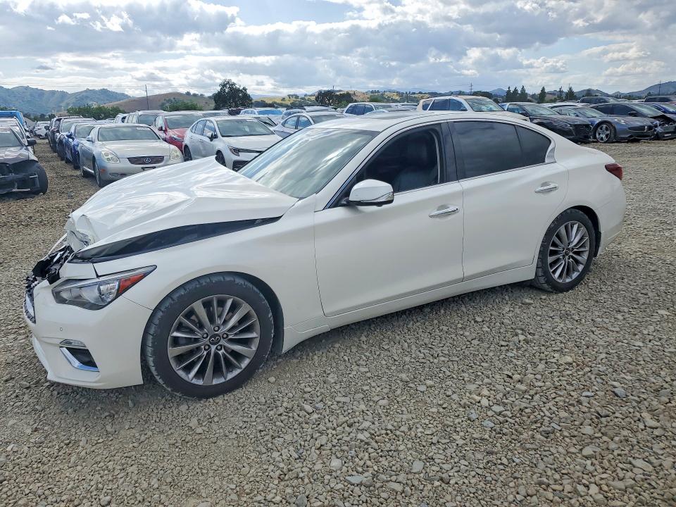 2021 Infiniti Q50 VIN JN1EV7BPXMM706033 COPART salvage auction — FRONT END, Ca - Salvage Certificate, sold $3,350 on 2026-07-14 (photo 1)