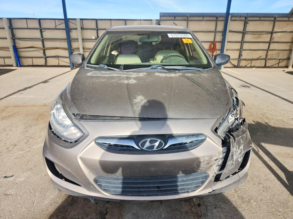 2012 Hyundai Accent VIN KMHCT4AE6CU250437 COPART salvage auction — FRONT END, Tx - Salvage Vehicle Title, sold $625 on 2026-07-10 (photo 5)