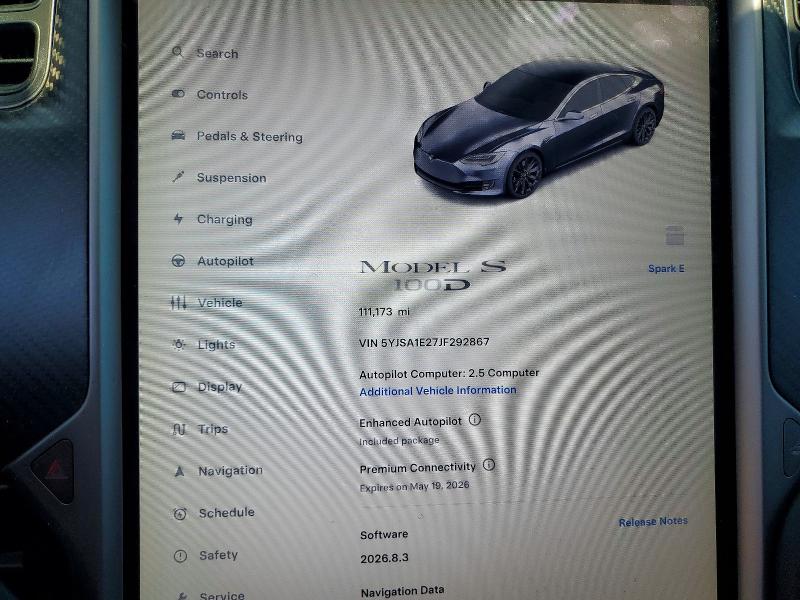2018 Tesla VIN 5YJSA1E27JF292867 COPART salvage auction — FRONT END, Salvage Title, sold $5,400 on 2026-07-17 (photo 9)