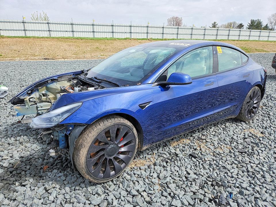 2021 Tesla VIN 5YJ3E1EC8MF849551 COPART salvage auction — FRONT END, Mi - Certificate Of Title, sold $4,600 on 2026-07-31 (photo 1)