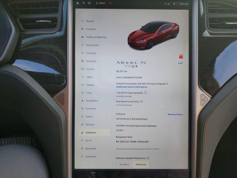 2018 Tesla Model s VIN 5YJSA1E24JF270390 COPART salvage auction — SIDE, Salvage Title, sold $2,700 on 2026-07-21 (photo 9)