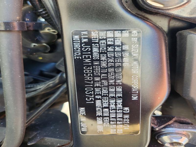 2024 Suzuki VIN JS1EM13B5R7103751 COPART salvage auction — FRONT END, Id - Salvage Certificate Of Title, sold $600 on 2026-07-02 (photo 9)