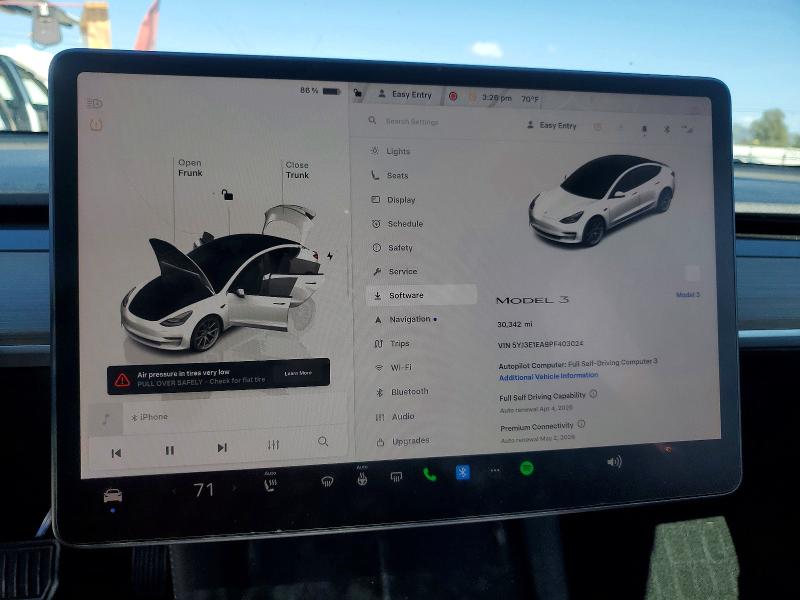 2023 Tesla Model 3 VIN 5YJ3E1EA9PF403024 COPART salvage auction — ROOF, Ca - Salvage Certificate, sold $7,100 on 2026-07-02 (photo 9)