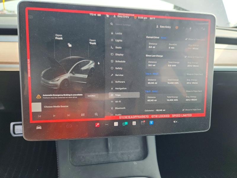 2023 Tesla Model 3 VIN 5YJ3E1EA0PF645670 COPART salvage auction — FRONT END, TX - SALVAGE VEHICLE TITLE, sold $700 on 2026-07-27 (photo 9)
