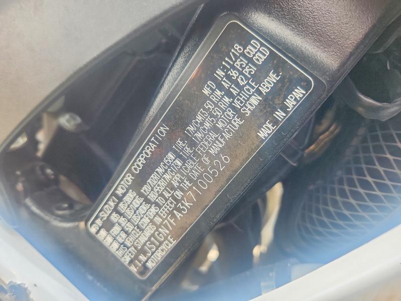 2019 Suzuki VIN JS1GN7FA3K7100526 COPART salvage auction — FRONT END, Salvage Title, sold $30 on 2026-07-27 (photo 8)
