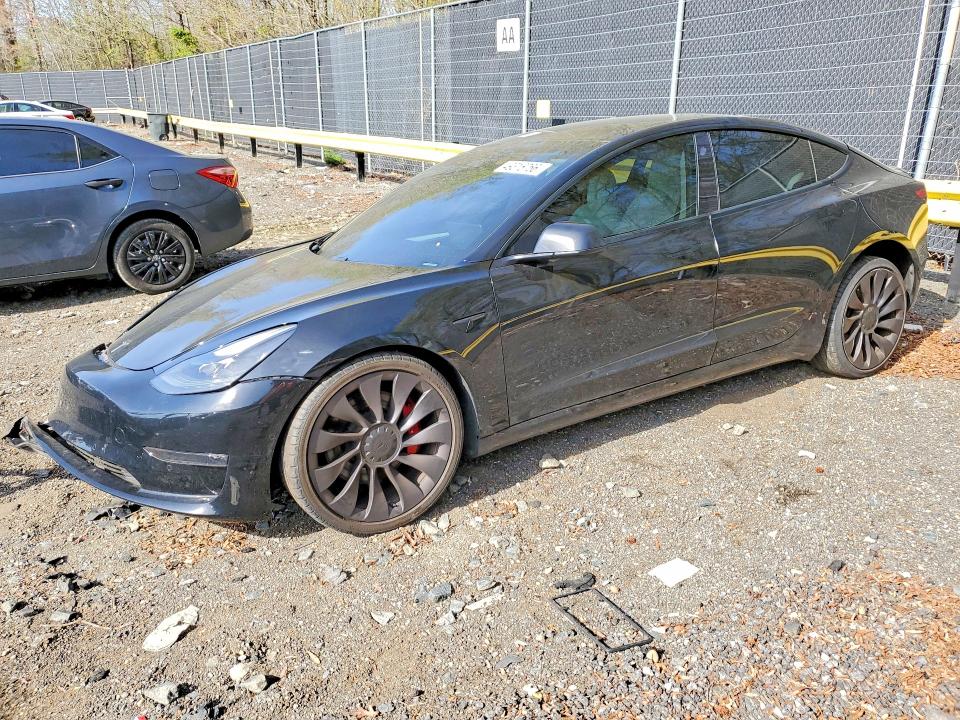 2021 Tesla Model 3 VIN 5YJ3E1EC8MF049493 COPART salvage auction — FRONT END, Md - Cert Of Salvage < 75% Damage, sold $8,300 on 2026-07-07 (photo 1)