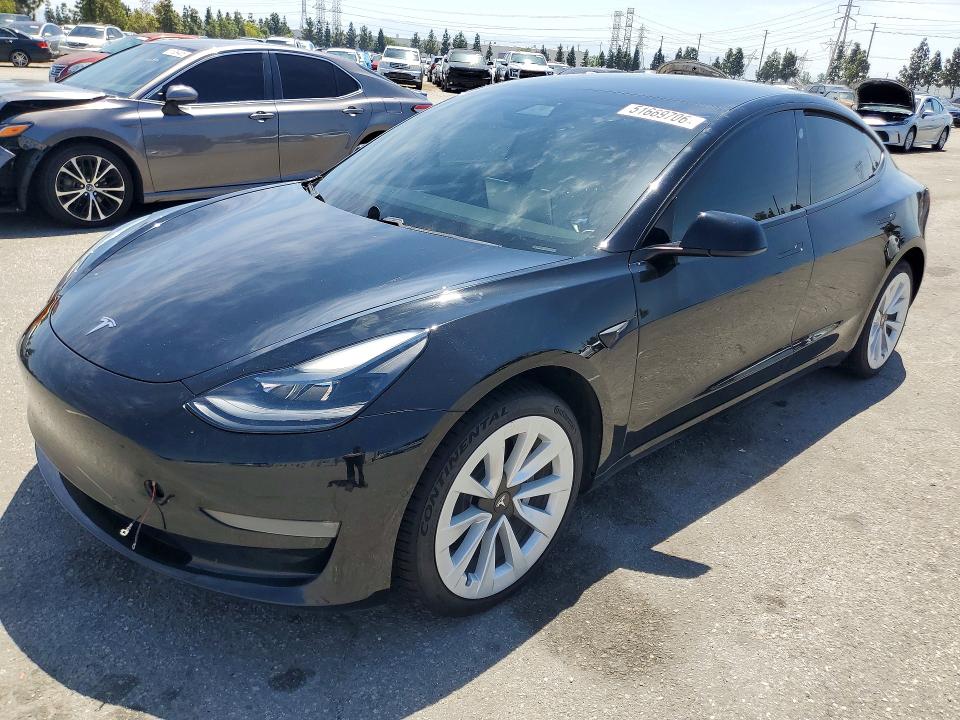 2021 Tesla Model 3 VIN 5YJ3E1EB2MF082142 COPART salvage auction — REAR END, Ca - Salvage Certificate, sold $5,100 on 2026-07-02 (photo 1)