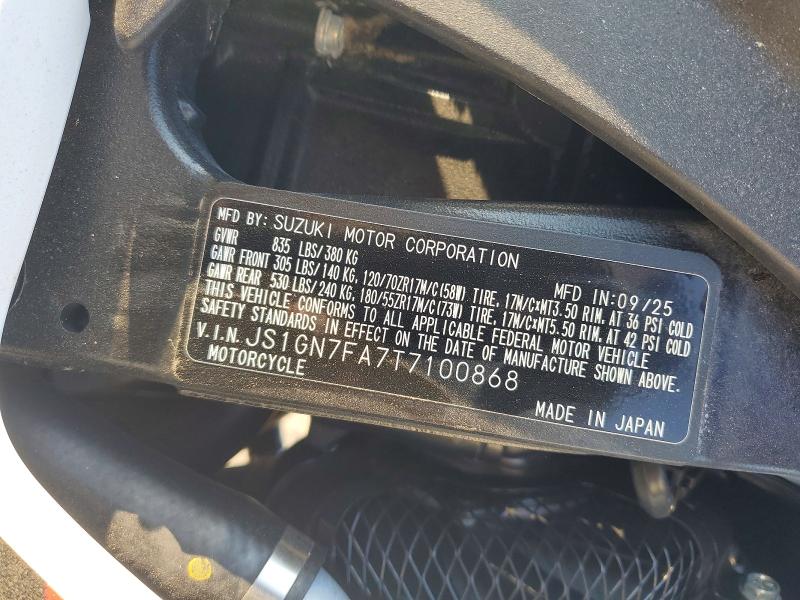 2026 Suzuki Gsx-r VIN JS1GN7FA7T7100868 COPART salvage auction — ROLLOVER, Sc - Cert Of Title-Salvage, sold $1,900 on 2026-07-13 (photo 8)