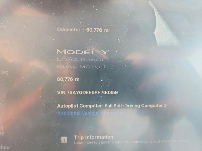 2023 Tesla Model y VIN 7SAYGDEE6PF760359 COPART salvage auction — FRONT END, CO - PUBLIC - SALVAGE TITLE, sold $5,900 on 2026-07-07 (photo 9)