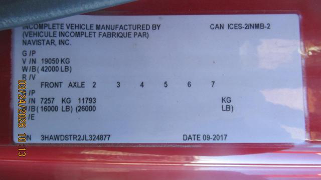 2018 International 7000-series VIN 3HAWDSTR2JL324877 COPART salvage auction — MECHANICAL, Ct - Cert Of Title-Salvage, sold $1,150 on 2026-07-30 (photo 2)