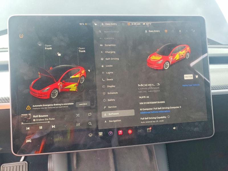 2022 Tesla Model 3 VIN 5YJ3E1EB8NF354985 COPART salvage auction — FRONT END, Salvage Title, sold $6,700 on 2026-07-24 (photo 9)