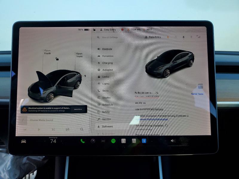 2019 Tesla Model 3 VIN 5YJ3E1EB3KF368000 COPART salvage auction — FRONT END, Salvage Title, sold $400 on 2026-07-24 (photo 9)
