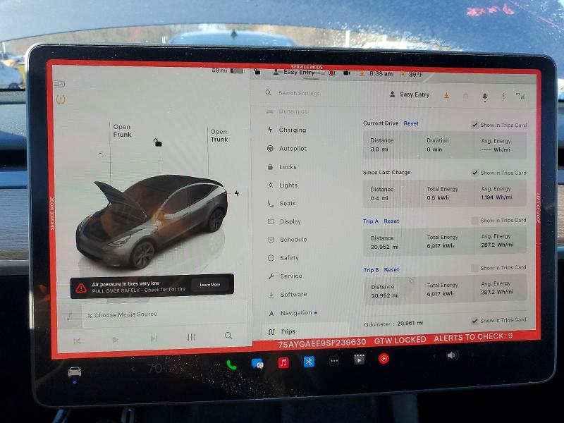 2025 Tesla VIN 7SAYGAEE9SF239630 COPART salvage auction — FRONT END, CT, sold $15,300 on 2026-07-16 (photo 9)