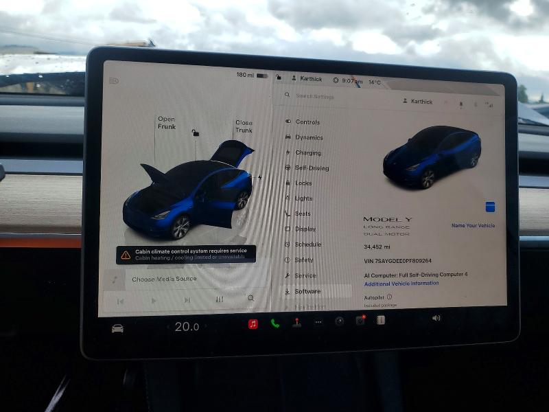 2023 Tesla VIN 7SAYGDEE0PF809264 COPART salvage auction — FRONT END, Salvage Title, sold $70 on 2026-07-21 (photo 9)