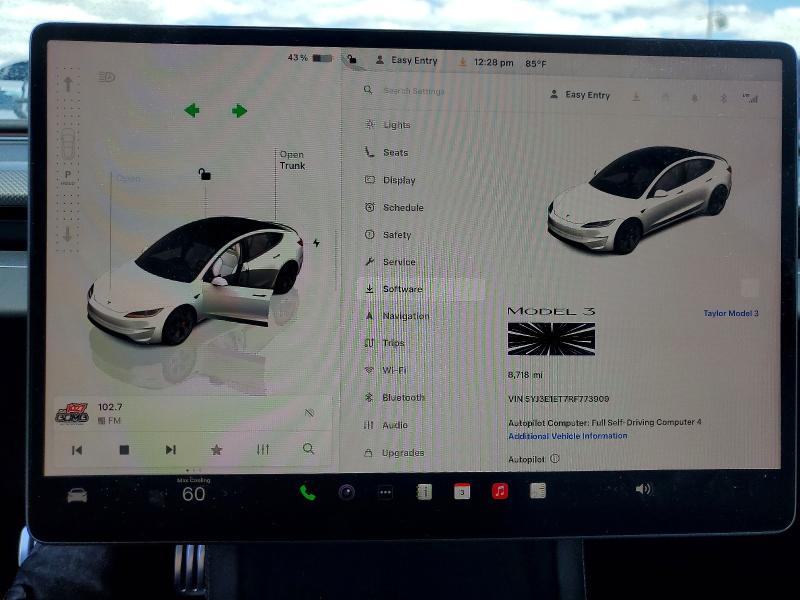 2024 Tesla Model 3 VIN 5YJ3E1ET7RF773909 COPART salvage auction — REAR END, Hi - Certificate Of Salvage, sold $8,700 on 2026-08-24 (photo 9)