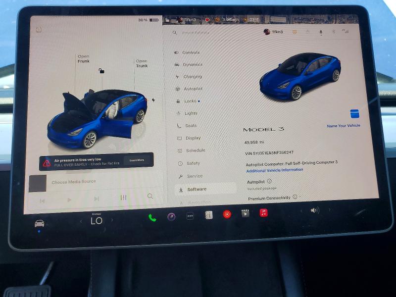 2022 Tesla Model 3 VIN 5YJ3E1EA5NF356247 COPART salvage auction — SIDE, Ca - Salvage Certificate, sold $7,900 on 2026-07-30 (photo 9)