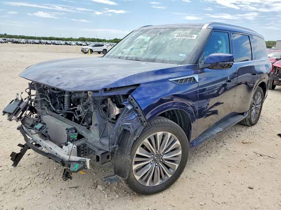 2025 Infiniti Qx80 VIN JN8AZ3DE9S9701074 COPART salvage auction — FRONT END, Tx - Salvage Vehicle Title, sold $35,750 on 2026-07-02 (photo 1)