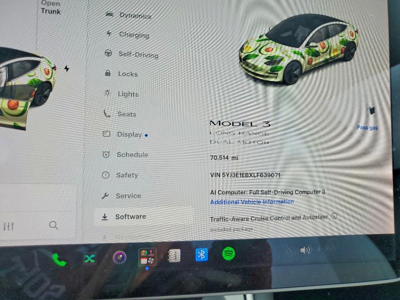 2020 Tesla Model 3 VIN 5YJ3E1EBXLF639071 COPART salvage auction — FRONT END, Co - Public - Salvage Title, sold $7,600 on 2026-07-21 (photo 9)