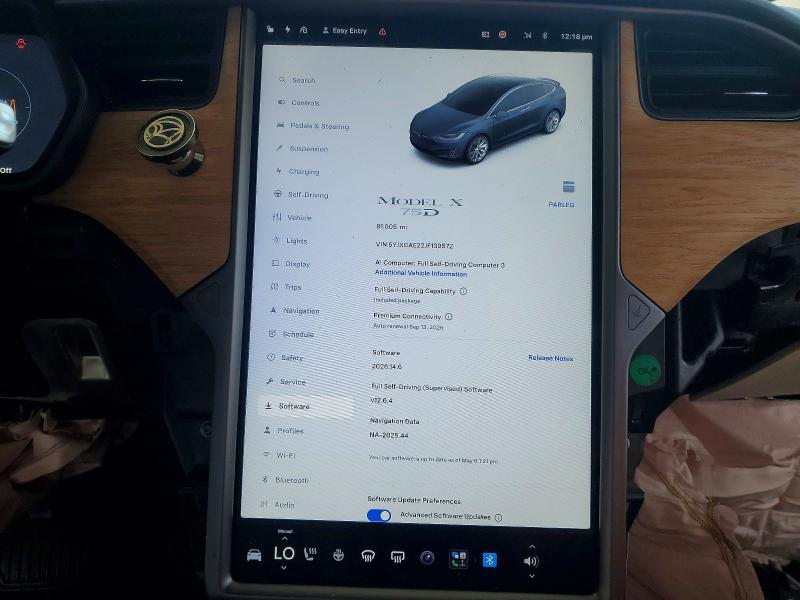 2018 Tesla Model x VIN 5YJXCAE22JF139572 COPART salvage auction — FRONT END, Ca - Salvage Certificate, sold $200 on 2026-07-28 (photo 9)