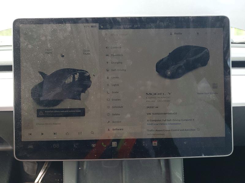 2023 Tesla Model y VIN 7SAYGDEE6PF868433 COPART salvage auction — SIDE, NY - MV-907A SALVAGE CERTIFICATE, sold $7,500 on 2026-07-28 (photo 9)