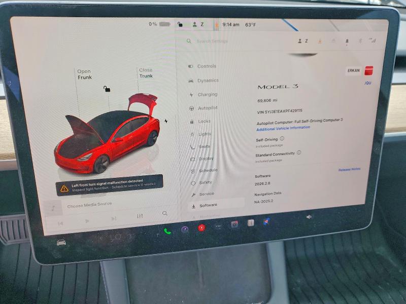 2023 Tesla Model 3 VIN 5YJ3E1EAXPF429115 COPART salvage auction — SIDE, ID - SALVAGE CERTIFICATE OF TITLE, sold $6,700 on 2026-07-31 (photo 9)