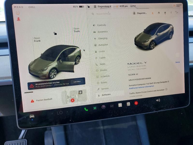 2021 Tesla Model y VIN 5YJYGDEE0MF146688 COPART salvage auction — FRONT END, Ca - Salvage Certificate, sold $7,500 on 2026-07-20 (photo 9)
