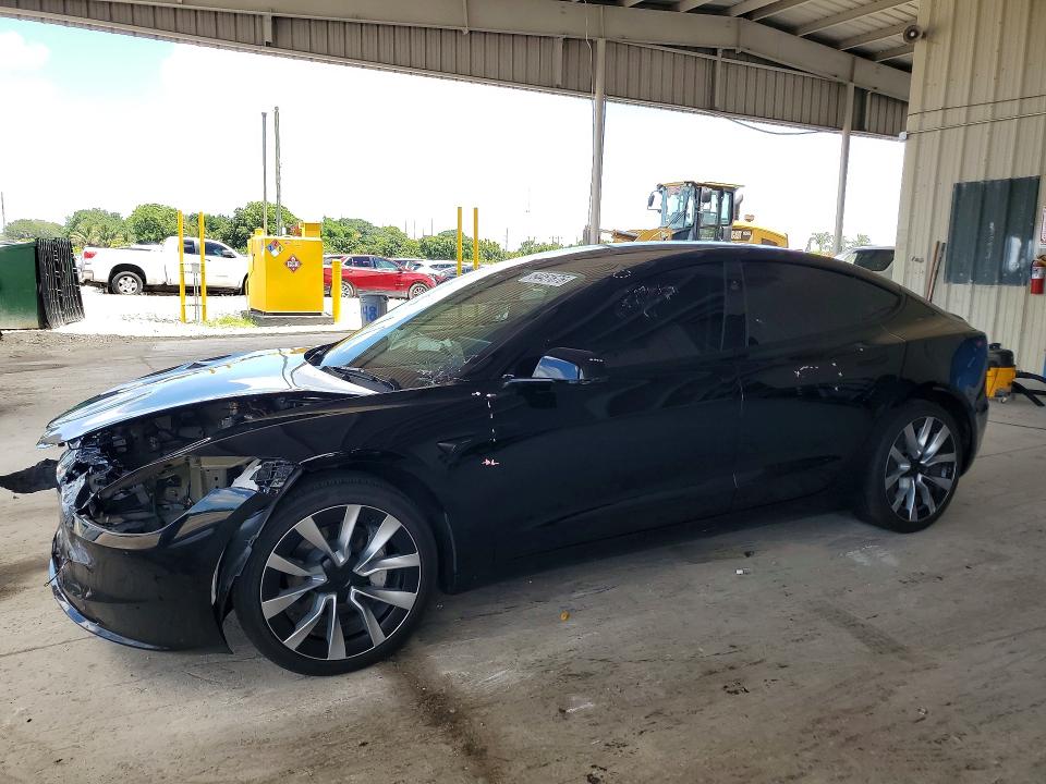 2024 Tesla Model 3 VIN 5YJ3E1EA7RF733571 COPART salvage auction — FRONT END, Fl - Cert Of Title Slvg Rebuildable, sold $13,400 on 2026-07-08 (photo 1)