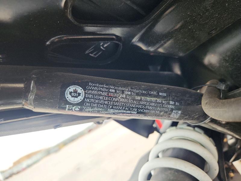 2022 Can-am Ryker VIN 3JB2HEH25NJ001660 COPART salvage auction — FRONT END, Tx - Salvage Vehicle Title, sold $1,500 on 2026-07-02 (photo 9)