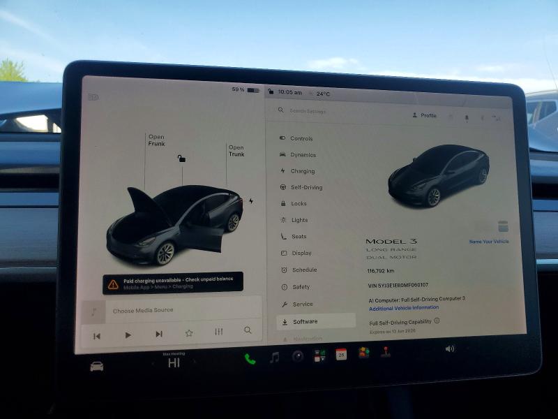 2021 Tesla Model 3 VIN 5YJ3E1EB0MF060107 COPART salvage auction — FRONT END, On - Permit Salvage, sold $8,600 on 2026-07-16 (photo 9)