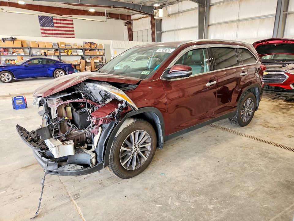 2019 Toyota Highlander VIN 5TDJZRFHXKS927115 COPART salvage auction — FRONT END, Ne - Cert Of Title-Salvage, sold $7,400 on 2026-07-14 (photo 1)