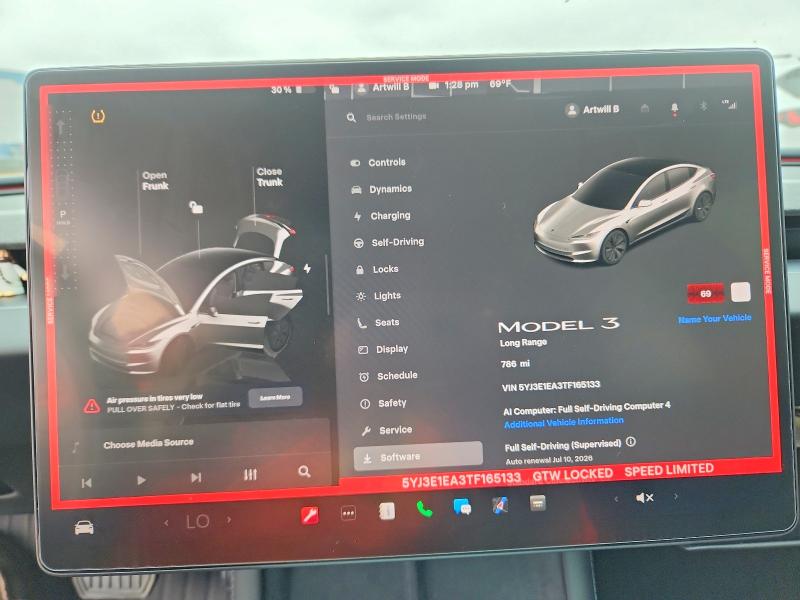 2026 Tesla Model 3 VIN 5YJ3E1EA3TF165133 COPART salvage auction — FRONT END, Ca - Salvage Certificate, sold $2,200 on 2026-07-21 (photo 9)