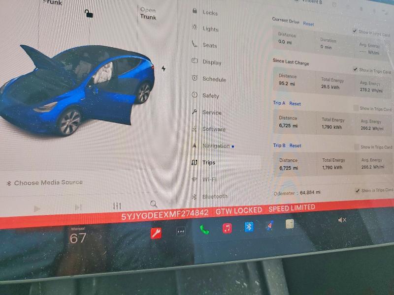 2021 Tesla Model y VIN 5YJYGDEEXMF274842 COPART salvage auction — FRONT END, Ga - Cert Of Title-Salvage, sold $9,300 on 2026-07-24 (photo 9)