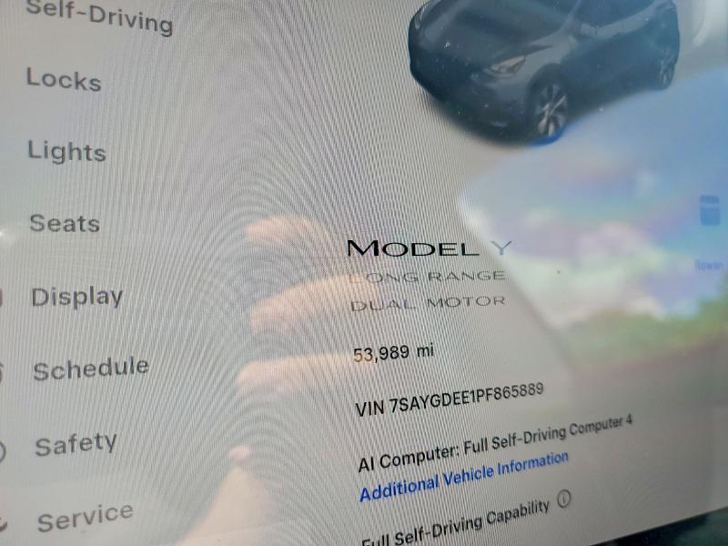 2023 Tesla Model y VIN 7SAYGDEE1PF865889 COPART salvage auction — FRONT END, MA - CERT OF TITLE-SALVAGE, sold $6,700 on 2026-07-23 (photo 9)