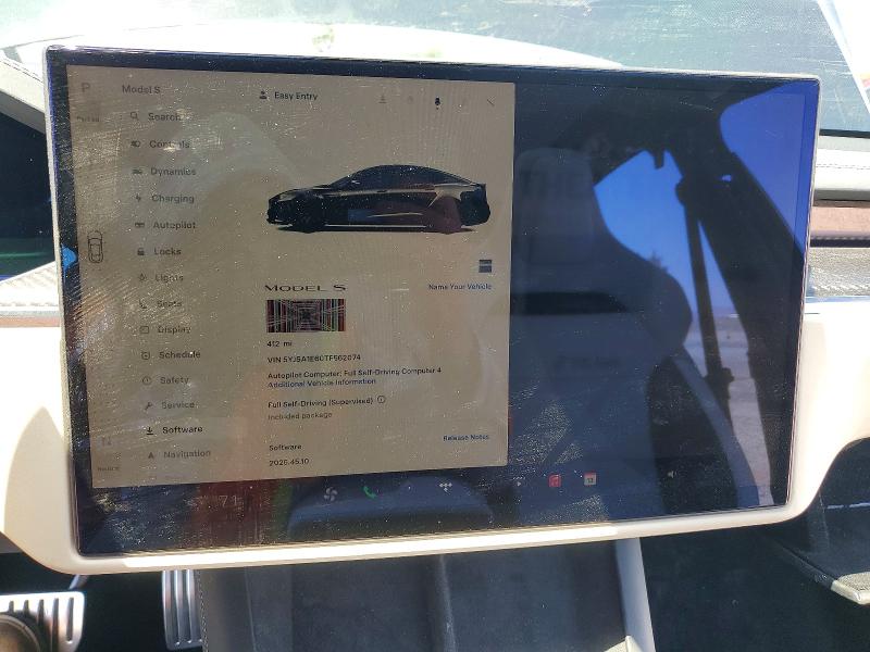 2026 Tesla Model S VIN 5YJSA1E60TF562074 COPART salvage auction — All Over, CA - SALVAGE CERTIFICATE, sold $44,000 on 2026-06-26 (photo 9)