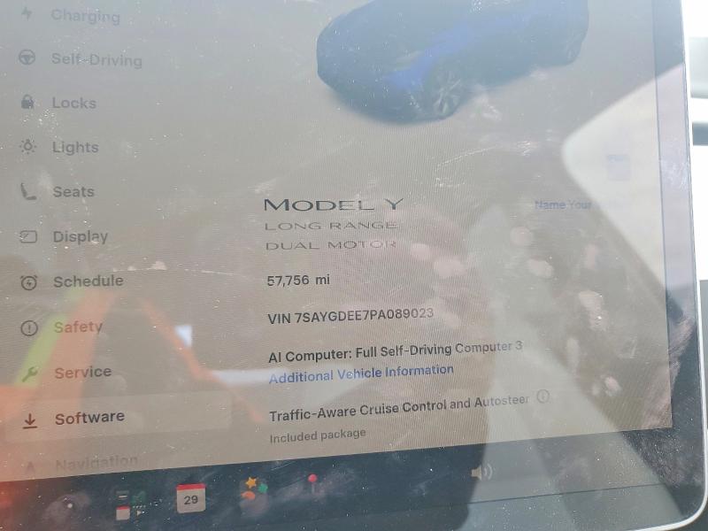 2023 Tesla Model y VIN 7SAYGDEE7PA089023 COPART salvage auction — FRONT END, Ca - Salvage Certificate, sold $7,900 on 2026-07-14 (photo 9)