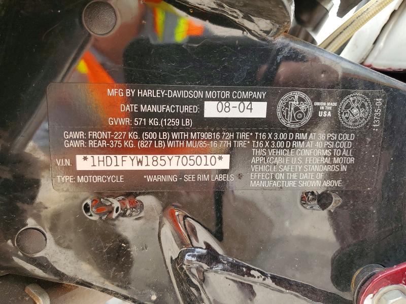 2005 Harley-davidson Flhrsi VIN 1HD1FYW185Y705010 COPART salvage auction — ALL OVER, Id - Salvage Certificate Of Title, sold $950 on 2026-07-02 (photo 9)