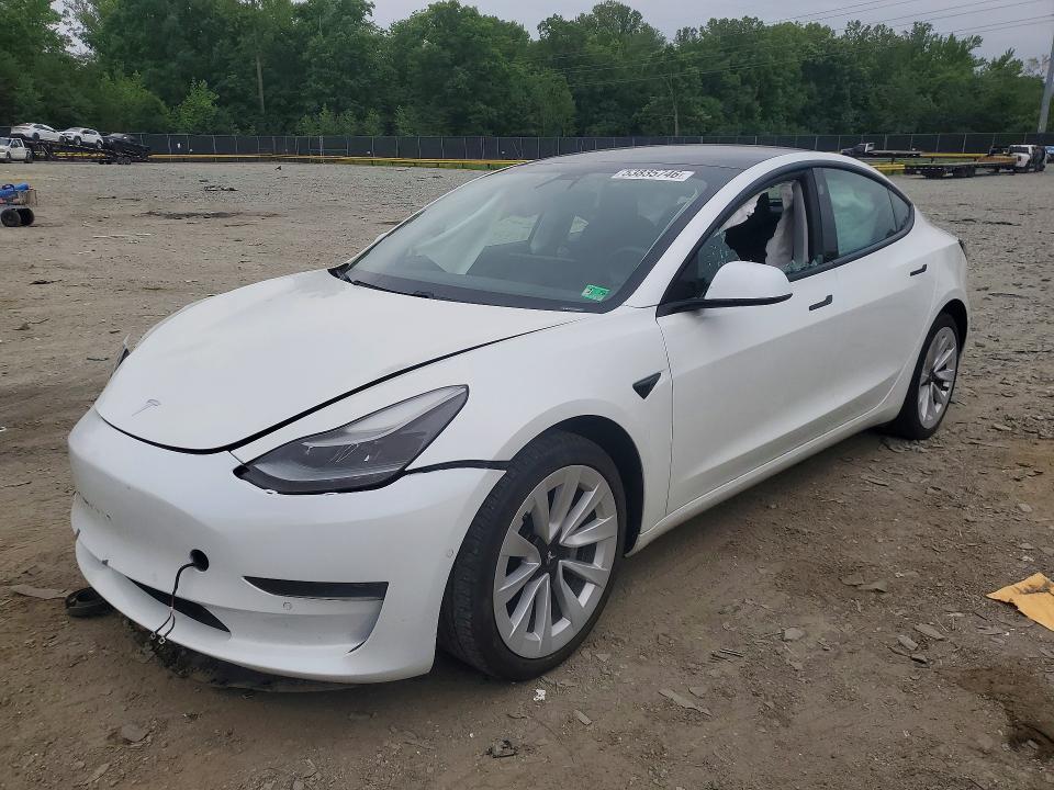 2021 Tesla Model 3 VIN 5YJ3E1EA9MF977828 COPART salvage auction — FRONT END, MD - CERT OF SALVAGE > 75% DAMAGE, sold $5,200 on 2026-07-24 (photo 1)