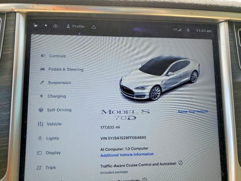 2015 Tesla Model s VIN 5YJSA1S29FF084890 COPART salvage auction — FRONT END, Il - Salvage Certificate, sold $2,350 on 2026-07-03 (photo 9)