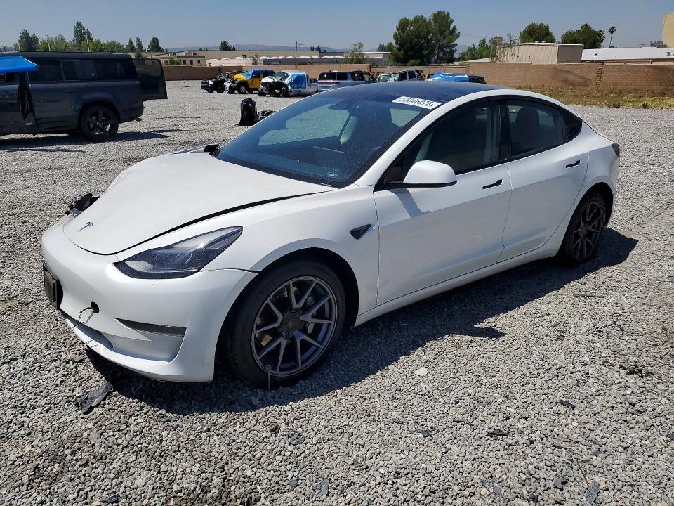 2023 Tesla Model 3 VIN 5YJ3E1EA7PF496948 COPART salvage auction — FRONT END, Ca - Salvage Certificate, sold $2,800 on 2026-07-15 (photo 1)