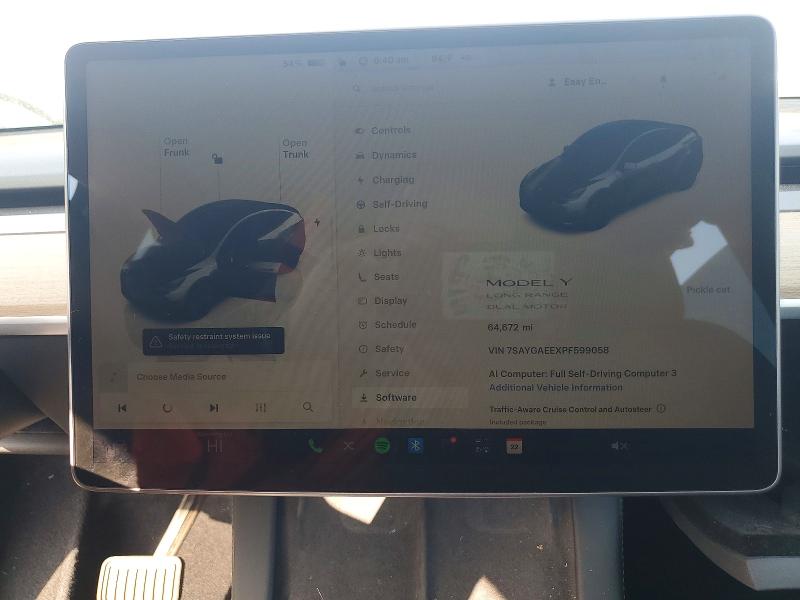 2023 Tesla Model y VIN 7SAYGAEEXPF599058 COPART salvage auction — FRONT END, Ca - Salvage Certificate, sold $9,200 on 2026-07-28 (photo 9)