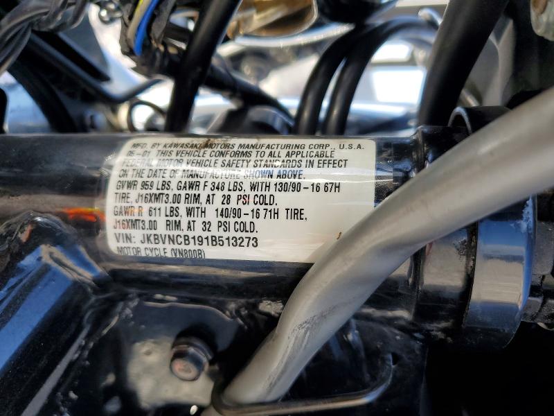 2001 Kawasaki Vn800 VIN JKBVNCB191B513273 COPART salvage auction — MINOR DENT/SCRATCHES, Nv - Certificate Of Title, sold $525 on 2026-07-08 (photo 9)